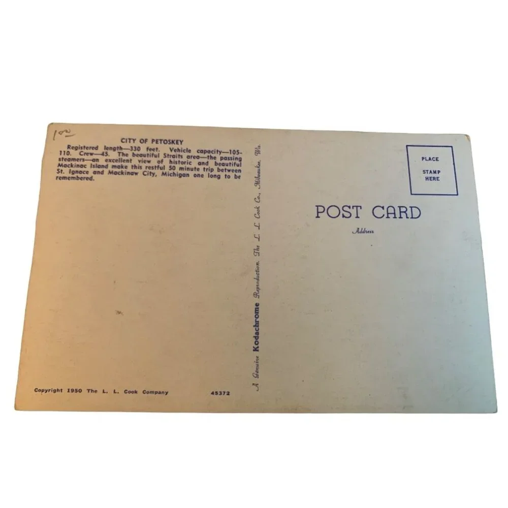 Vintage 1950 City of Petoskey Steamer Postcard Mackinac MI